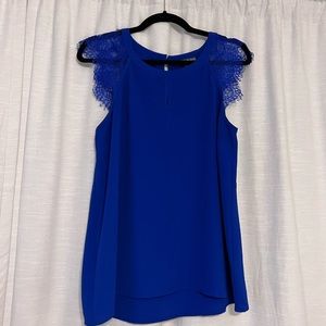 Brixon Ivy royal blue top with lace shoulders